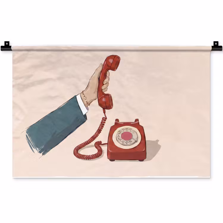Wandkleed - Telefoon - Hand - Vintage - Communicatie - Rood — 1