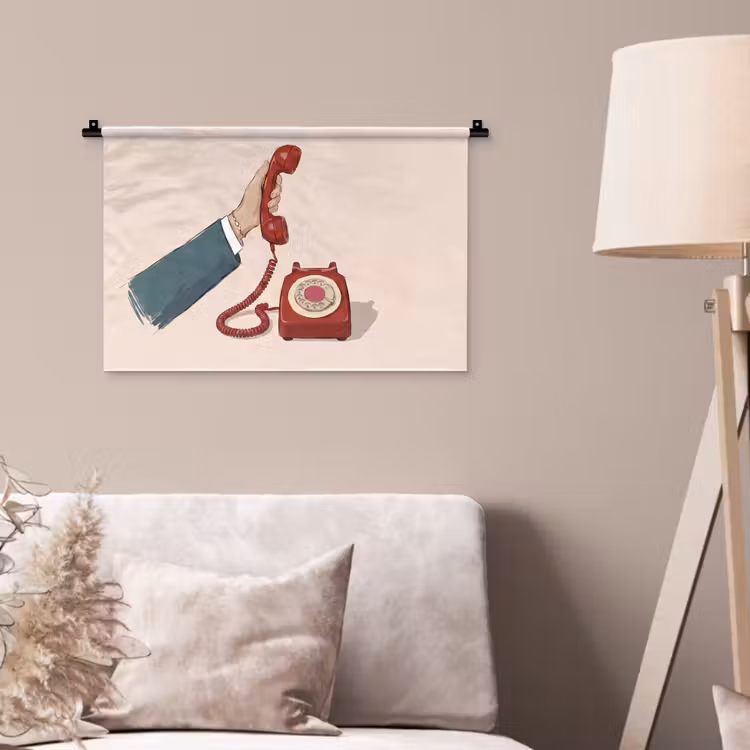 Wandkleed - Telefoon - Hand - Vintage - Communicatie - Rood — 2