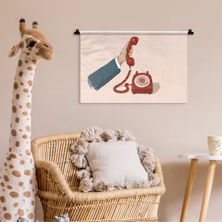 Wandkleed - Telefoon - Hand - Vintage - Communicatie - Rood — 5