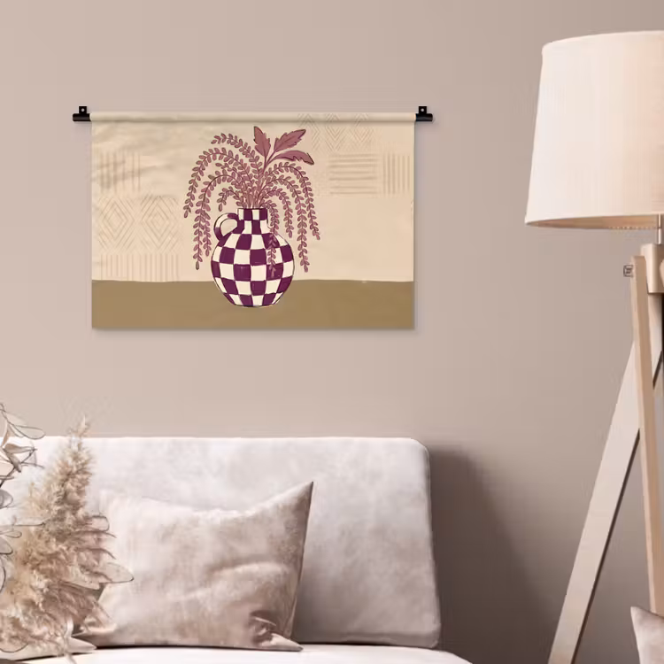 Wandkleed - Vaas - Geruit - Planten - Modern - Paars — 2