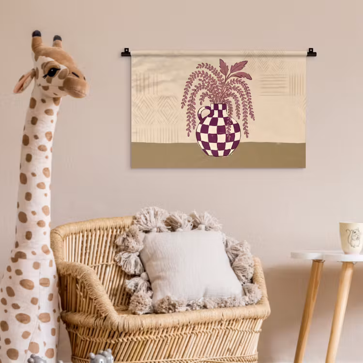 Wandkleed - Vaas - Geruit - Planten - Modern - Paars — 5