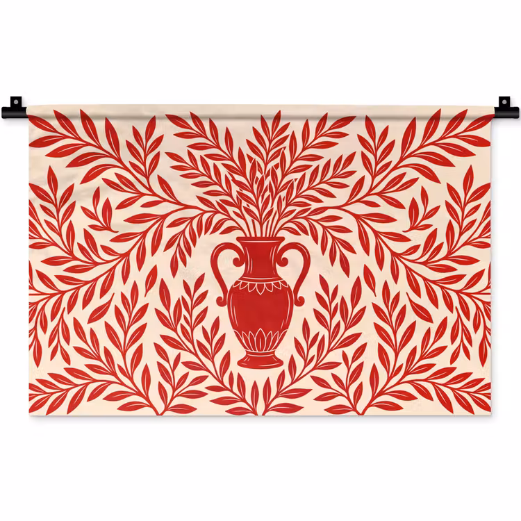 Wandkleed - Vaas - Planten - Decoratie - Abstract - Rood — 1