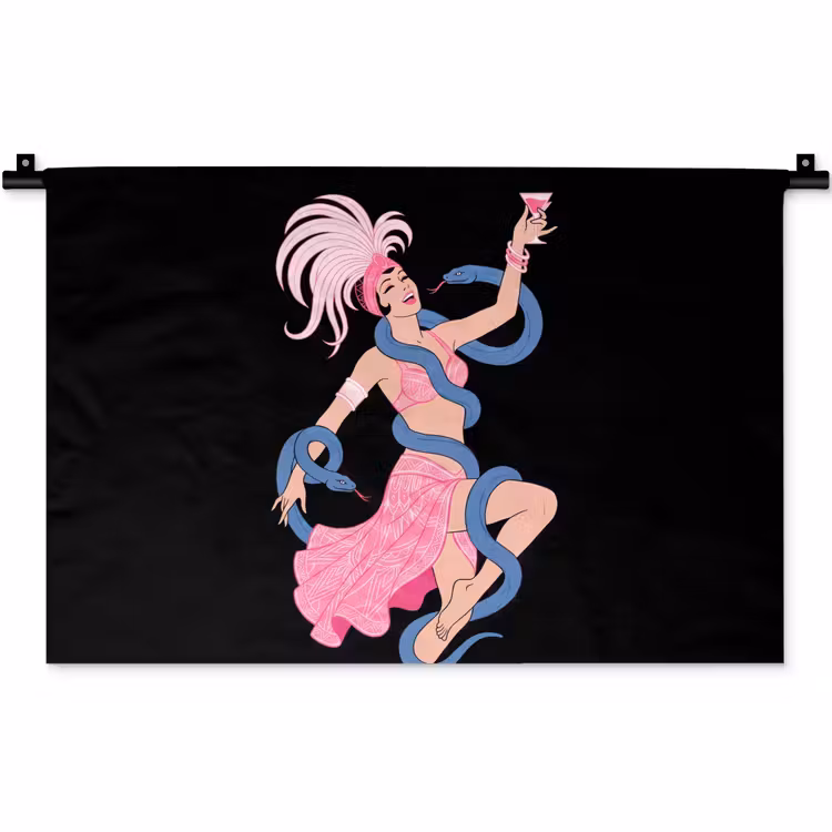 Wandkleed - Vrouw - Danseres - Slangen - Art Deco - Roze — 1