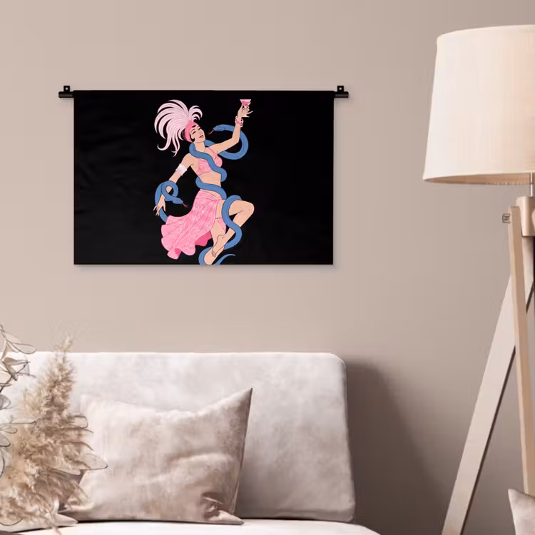 Wandkleed - Vrouw - Danseres - Slangen - Art Deco - Roze — 2