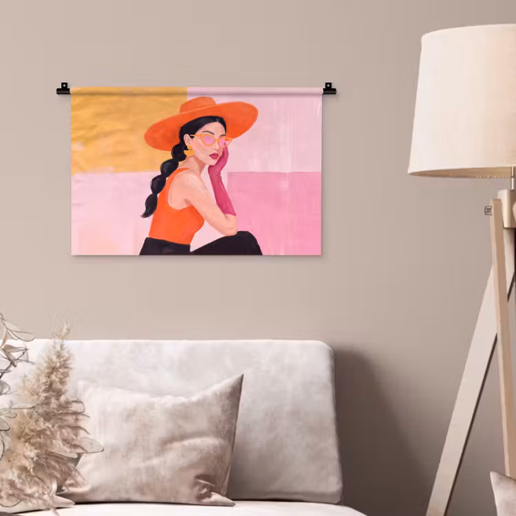 Wandkleed - Vrouw - Hoed - Mode - Modern - Oranje — 2