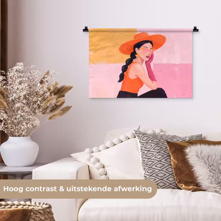 Wandkleed - Vrouw - Hoed - Mode - Modern - Oranje — 4