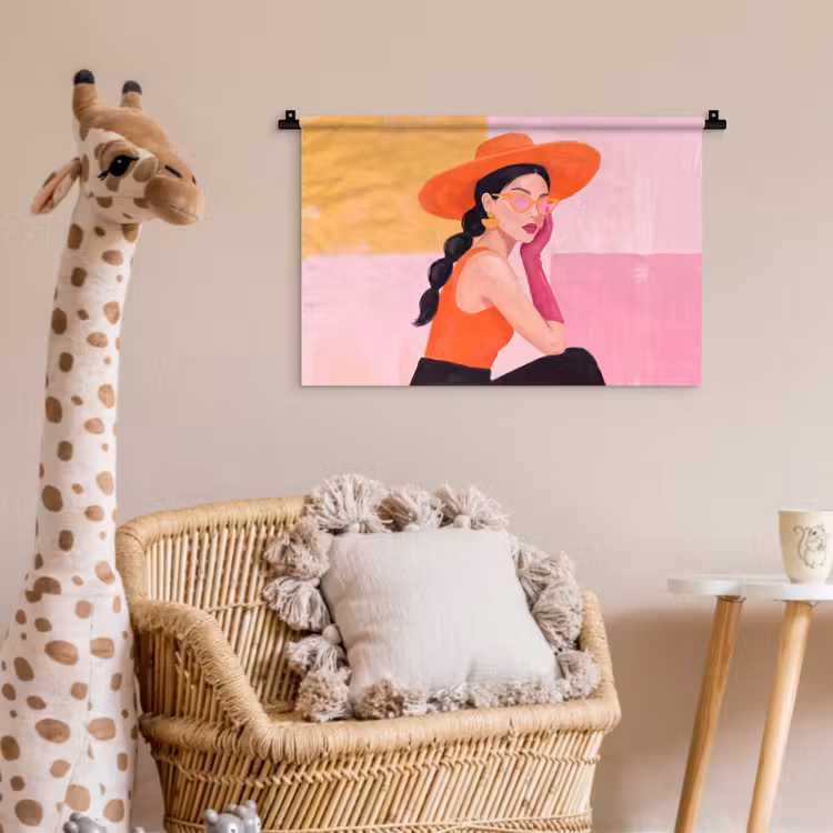 Wandkleed - Vrouw - Hoed - Mode - Modern - Oranje — 5