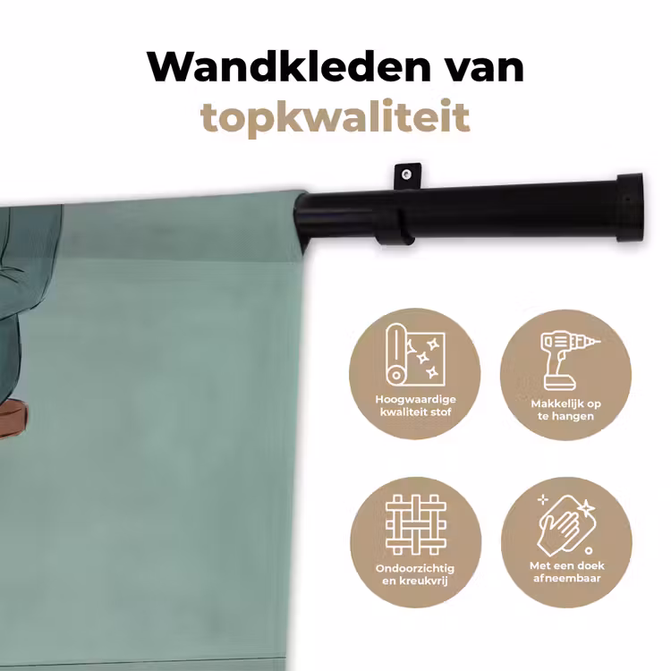Wandkleed - Vrouw - Laptop - Zittend - Illustratie - Groen — 3