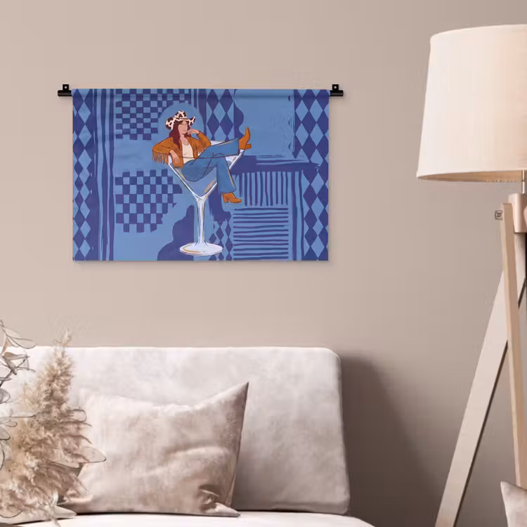 Wandkleed - Vrouw - Martini glas - Abstract - Blauw - Kunst — 2