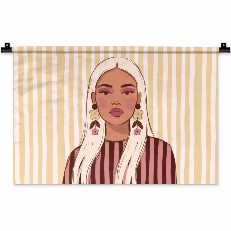 Wandkleed - Vrouw - Portret - Illustratie - Modern - Roze — 1
