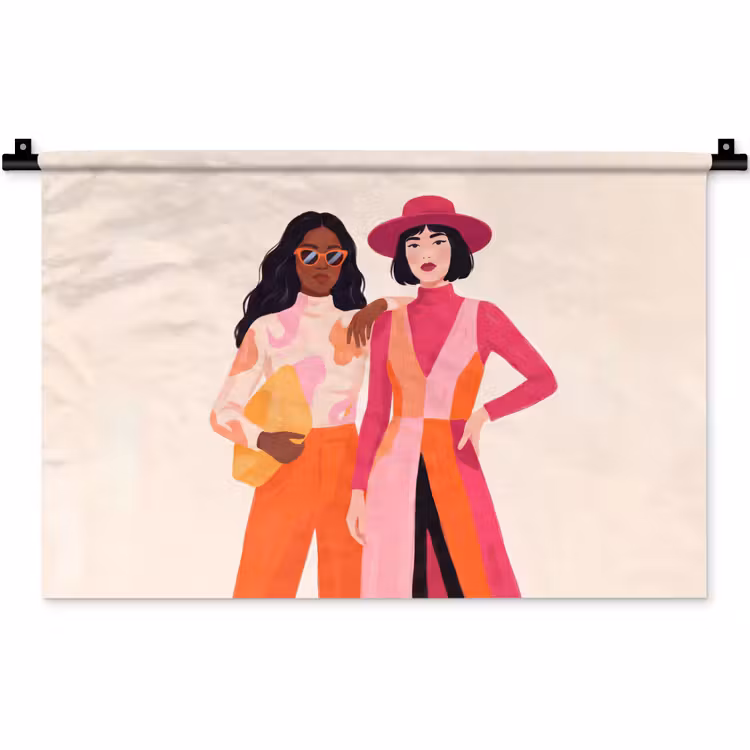 Wandkleed - Vrouw - Twee - Mode - Abstract - Kleurrijk — 1