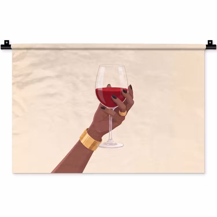 Wandkleed - Vrouw - Wijn - Glas - Illustratie - Rood — 1