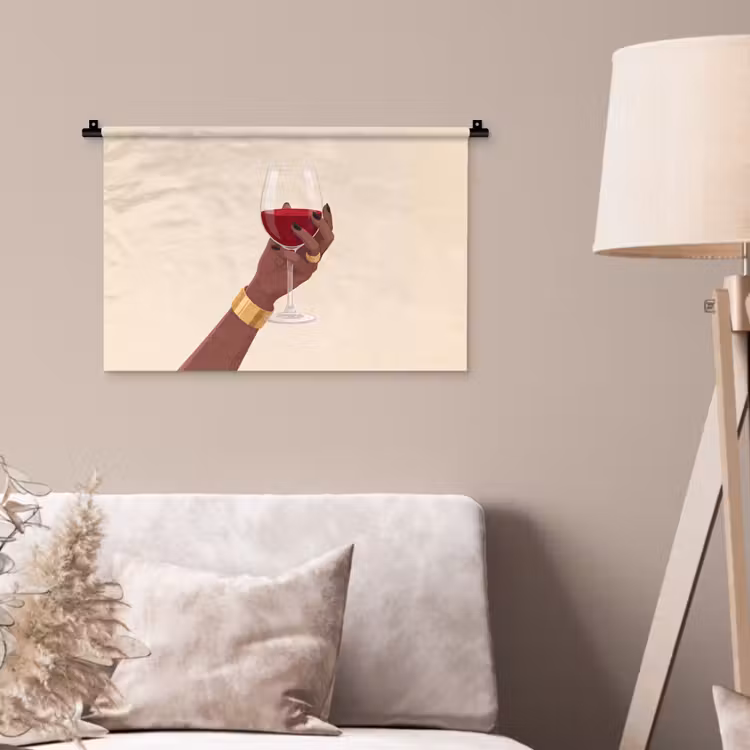 Wandkleed - Vrouw - Wijn - Glas - Illustratie - Rood — 2