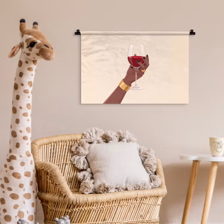 Wandkleed - Vrouw - Wijn - Glas - Illustratie - Rood — 5