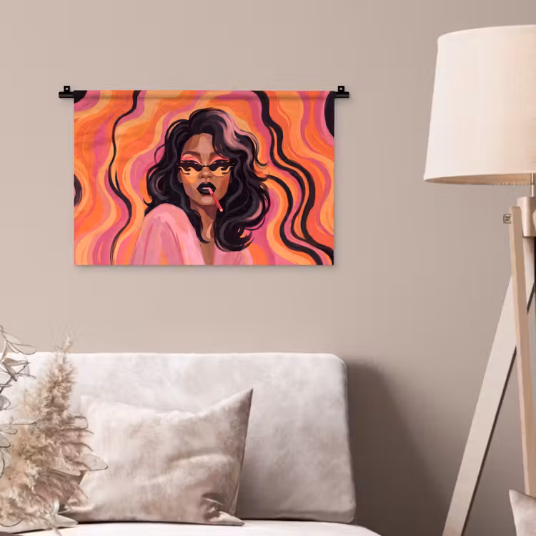 Wandkleed - Vrouw - Zonnebril - Modern - Portret - Oranje — 2