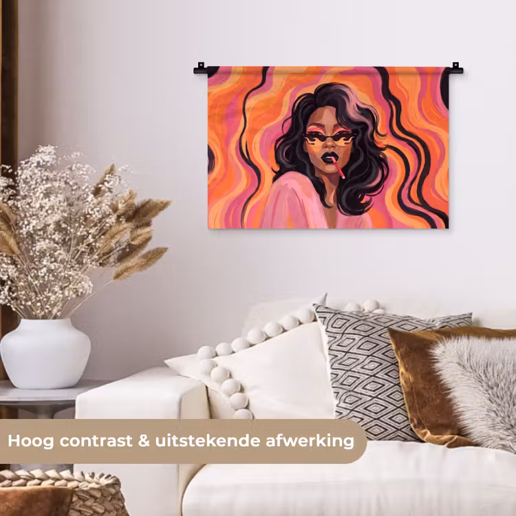 Wandkleed - Vrouw - Zonnebril - Modern - Portret - Oranje — 4