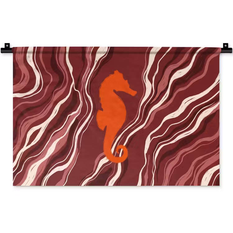 Wandkleed - Zeepaardje - Golven - Zeeleven - Abstract - Oranje — 1