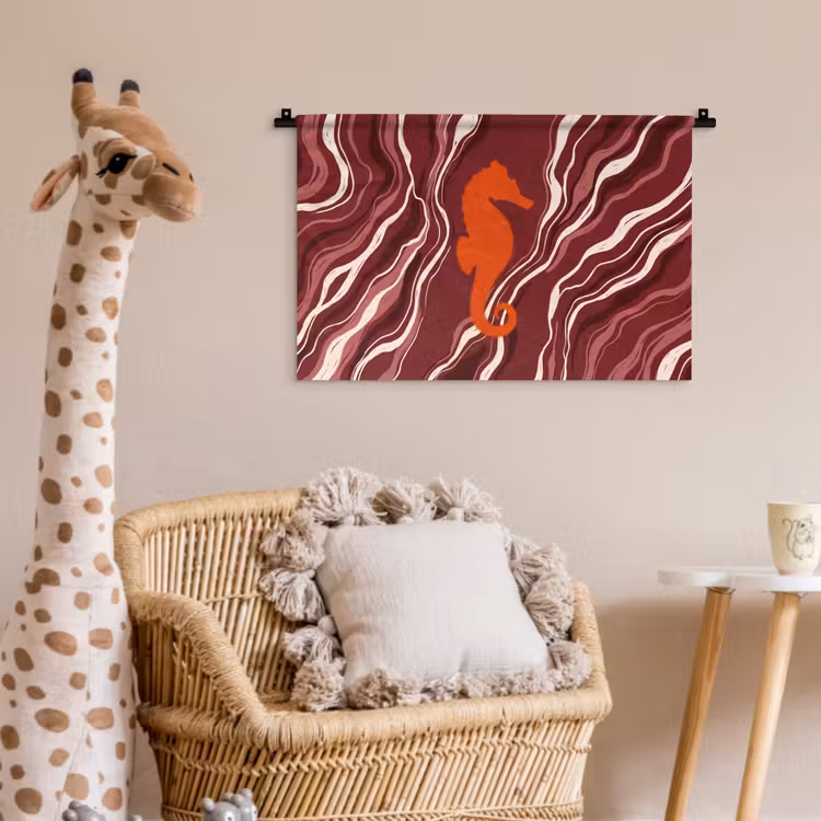 Wandkleed - Zeepaardje - Golven - Zeeleven - Abstract - Oranje — 5