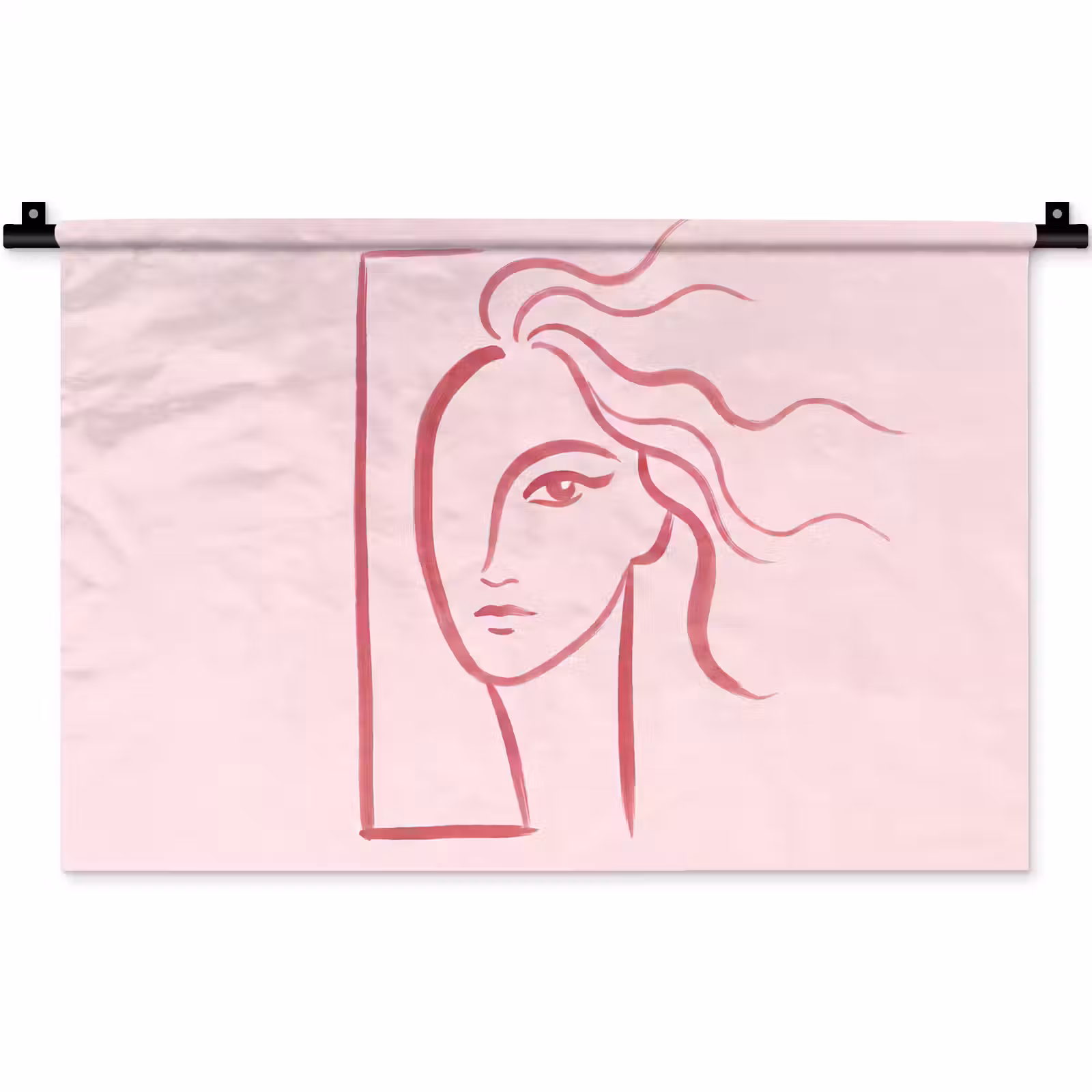 Wandkleed - Vrouw - Portret - Abstract - Lijnkunst - Rood — 1