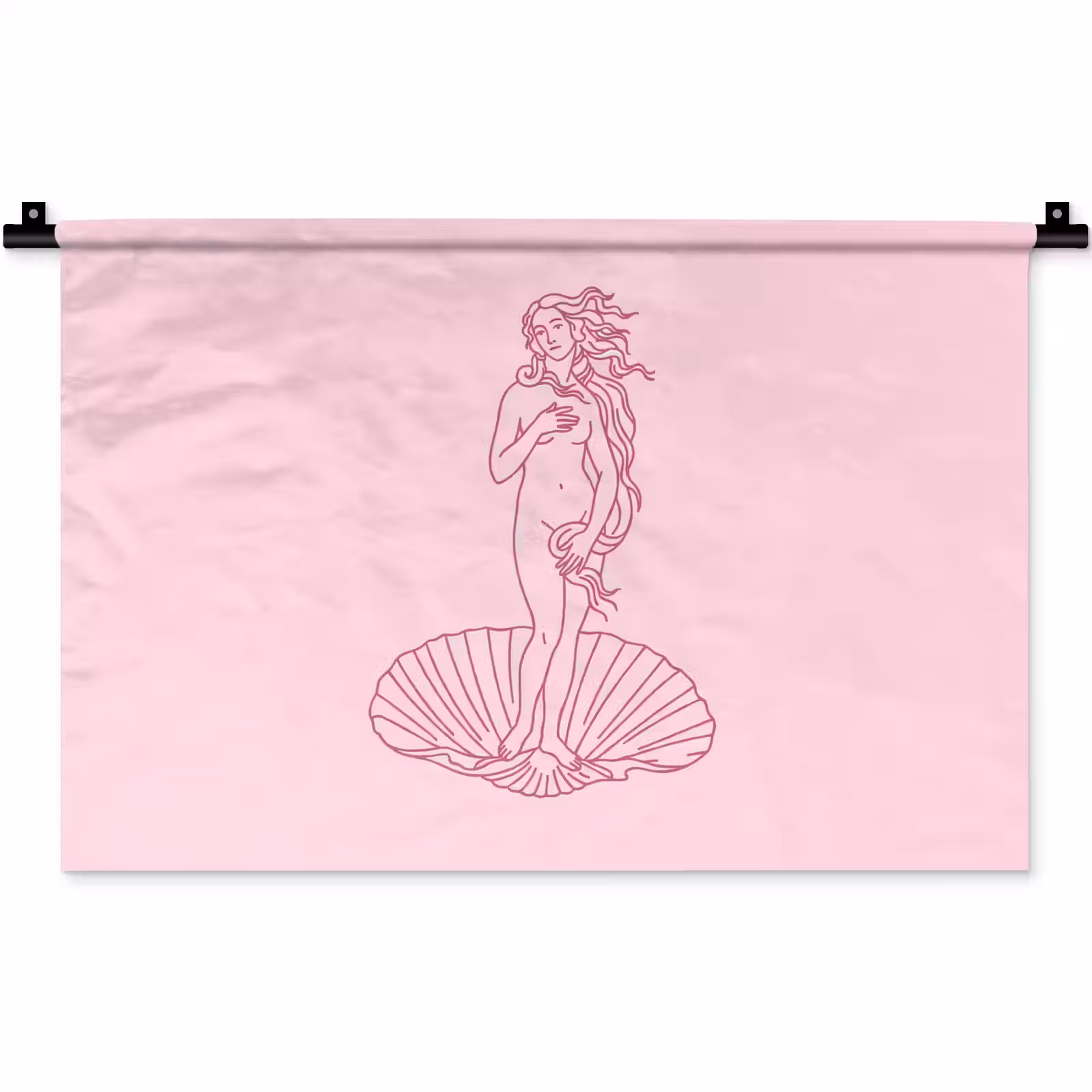 Wandkleed - Vrouw - Schelp - Kunst - Lijntekening - Roze — 1