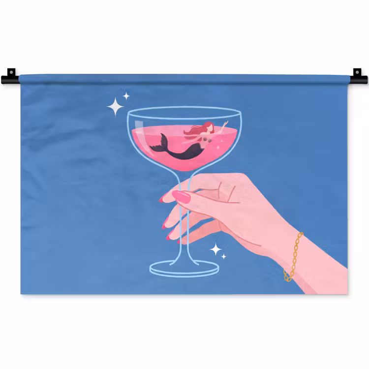 Wandkleed - Vrouw - Glas - Abstract - Roze - Blauw — 1