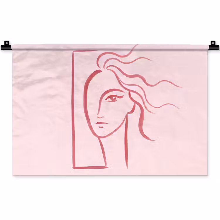 Wandkleed - Vrouw - Portret - Abstract - Lijnkunst - Rood — 1