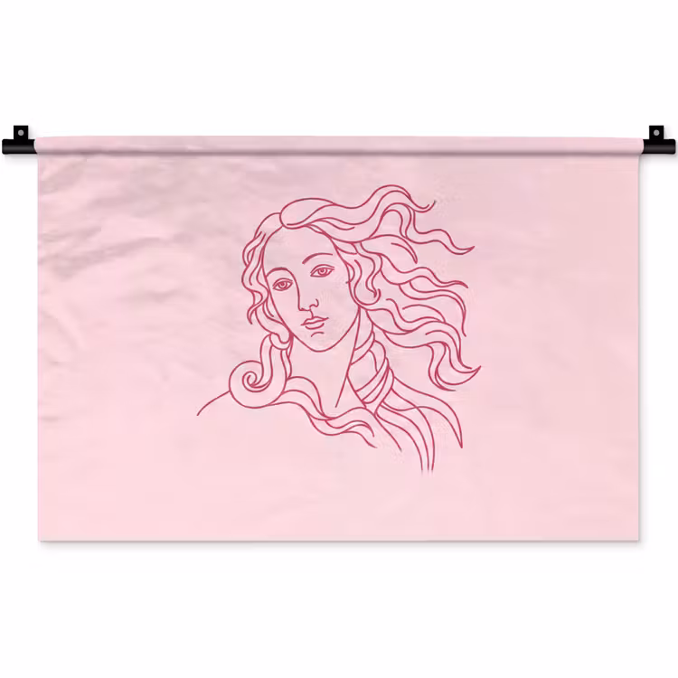 Wandkleed - Vrouw - Portret - Klassiek - Line-art - Roze — 1