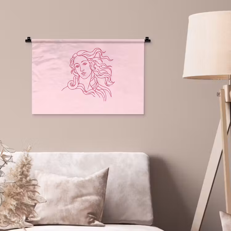 Wandkleed - Vrouw - Portret - Klassiek - Line-art - Roze — 2