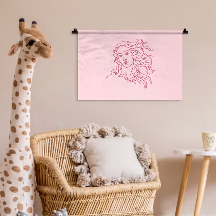 Wandkleed - Vrouw - Portret - Klassiek - Line-art - Roze — 5