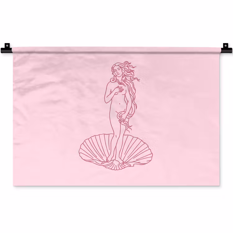 Wandkleed - Vrouw - Schelp - Kunst - Lijntekening - Roze — 1