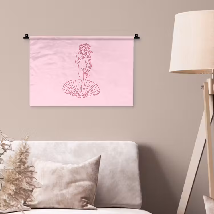 Wandkleed - Vrouw - Schelp - Kunst - Lijntekening - Roze — 2