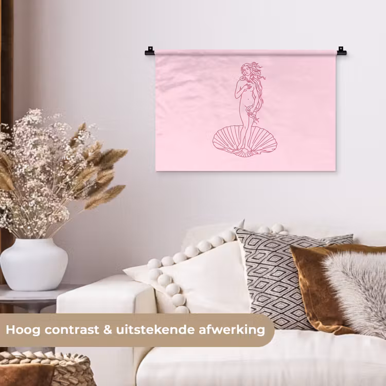 Wandkleed - Vrouw - Schelp - Kunst - Lijntekening - Roze — 4