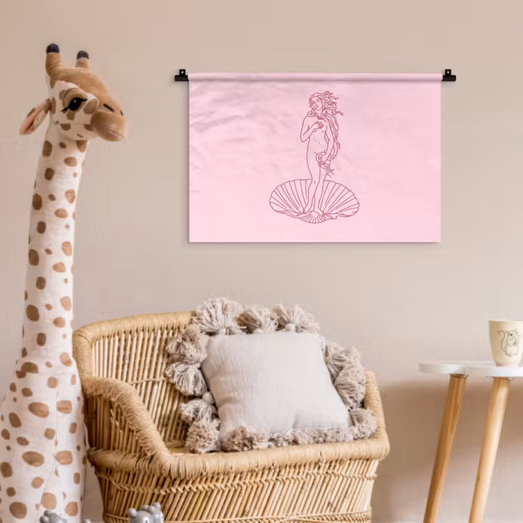 Wandkleed - Vrouw - Schelp - Kunst - Lijntekening - Roze — 5