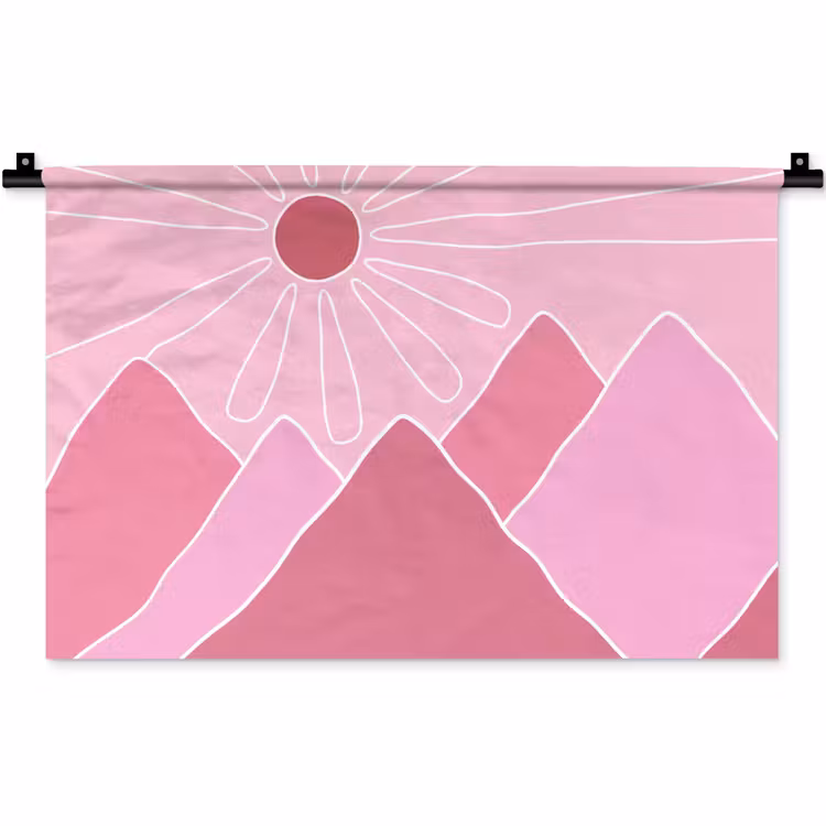 Wandkleed - Zon - Bergen - Natuur - Abstract - Roze — 1