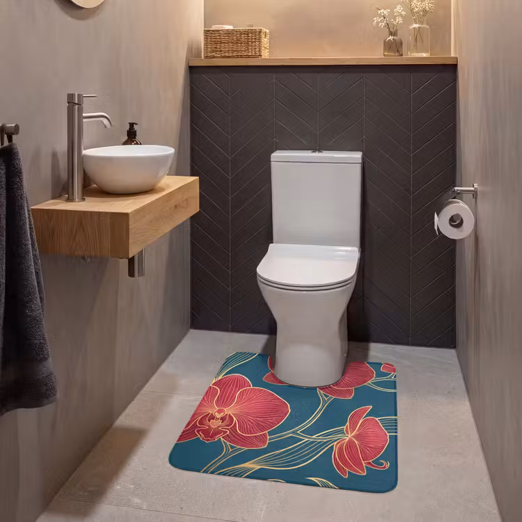 WC Mat - Bloemen - Rood - Goud — 2