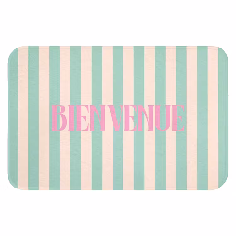 WC Mat - Roze - Groen - Strepen - Bienvenue — 1
