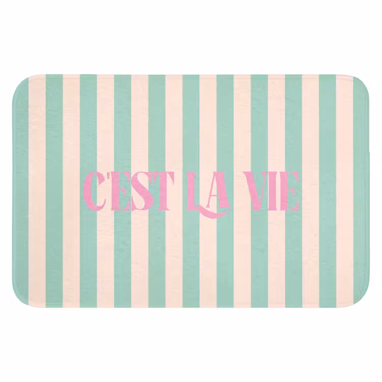 WC Mat - Roze - Groen - Strepen - C'est la vie — 1
