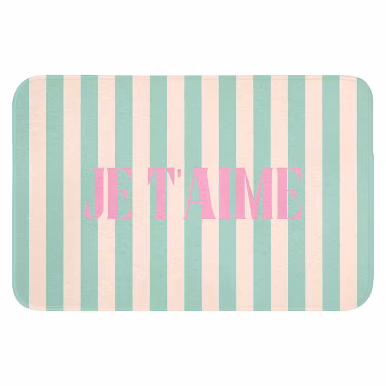 WC Mat - Roze - Groen - Strepen - Je t'aime — 1
