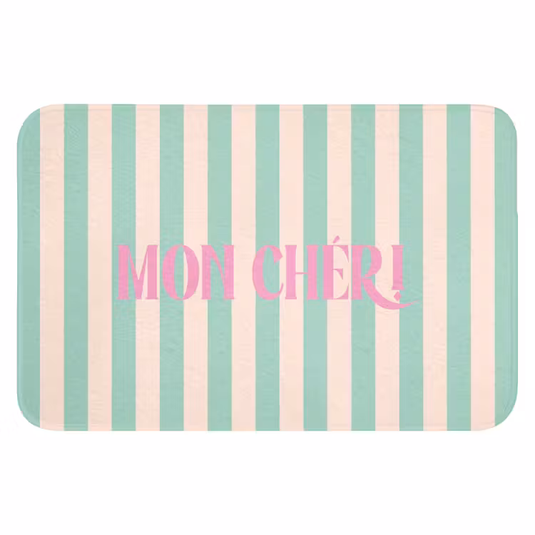 WC Mat - Roze - Groen - Strepen - Mon chéri — 1