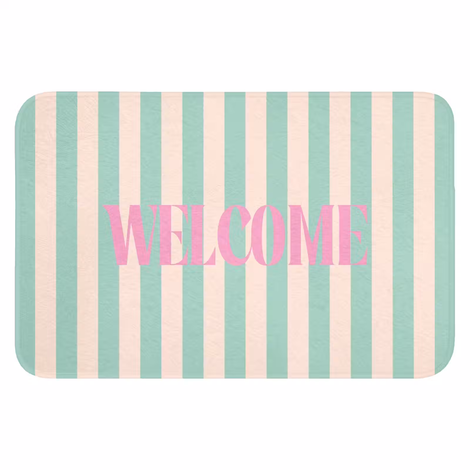 WC Mat - Roze - Groen - Strepen - Welcome — 1