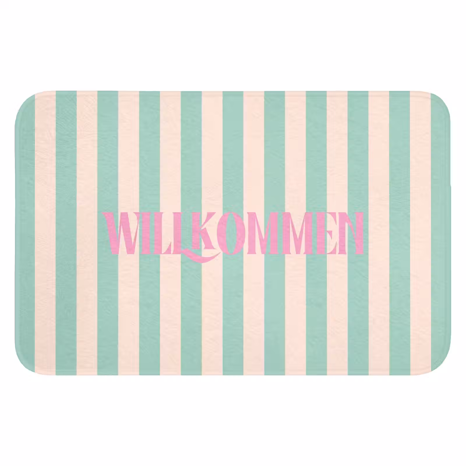 WC Mat - Roze - Groen - Strepen - Willkommen — 1