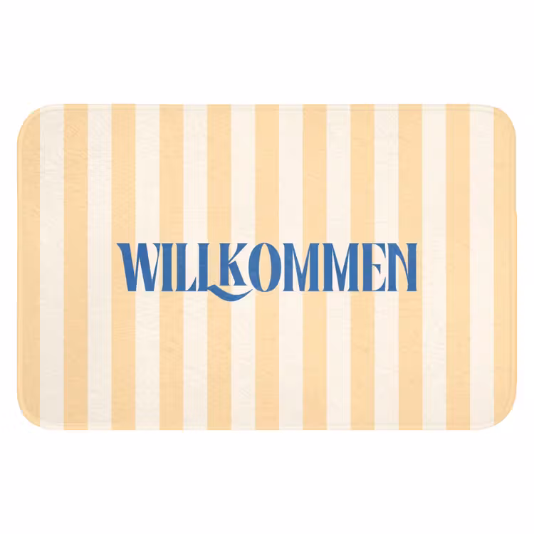 WC Mat - Blauw - Geel - Strepen - Willkommen — 1