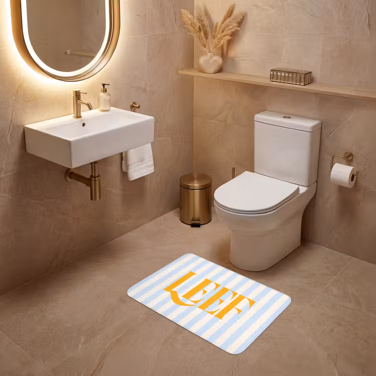 WC Mat - Oranje - Blauw - Strepen - Leef — 4