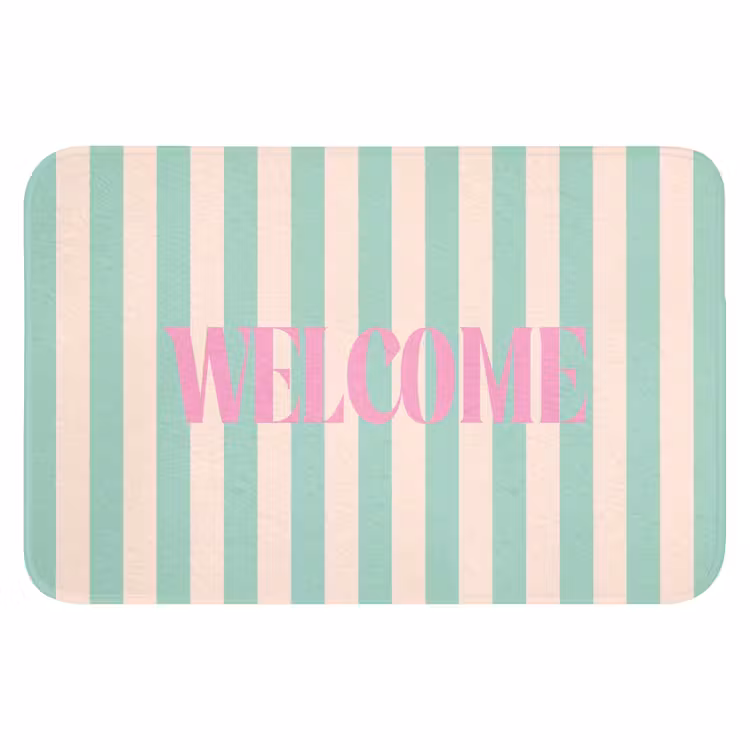 WC Mat - Roze - Groen - Strepen - Welcome — 1