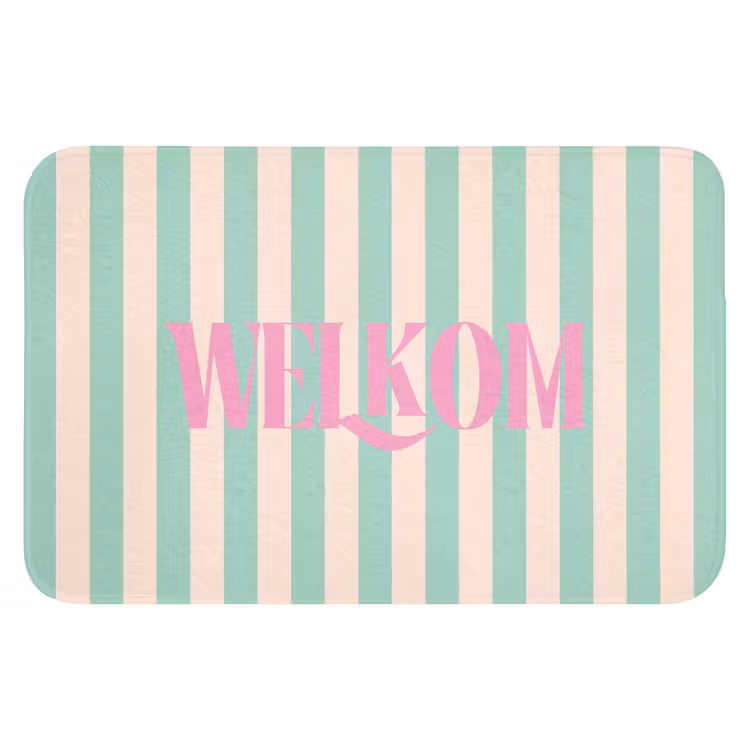 WC Mat - Roze - Groen - Strepen - Welkom — 1