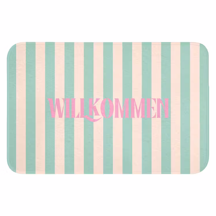 WC Mat - Roze - Groen - Strepen - Willkommen — 1