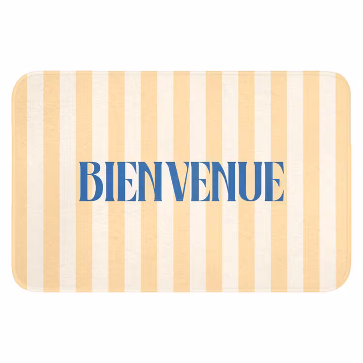 WC Mat - Blauw - Geel - Strepen - Bienvenue — 1