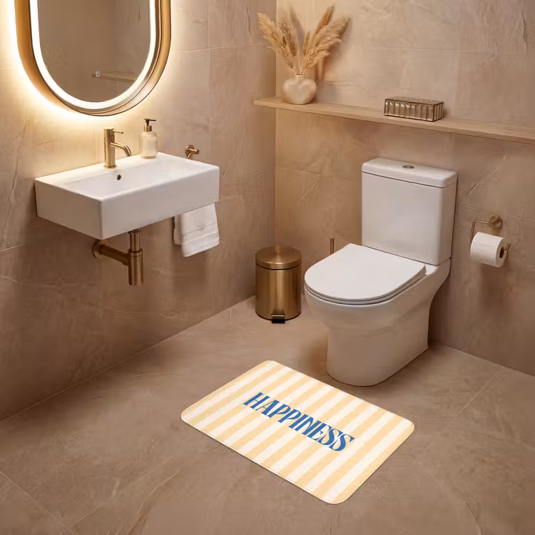 WC Mat - Blauw - Geel - Strepen - Happiness — 4