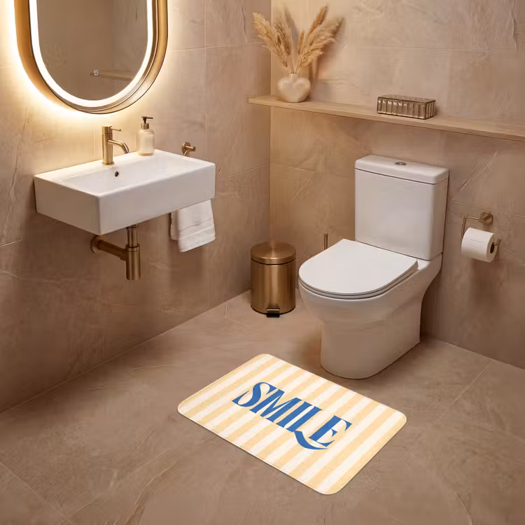 WC Mat - Blauw - Geel - Strepen - Smile — 4