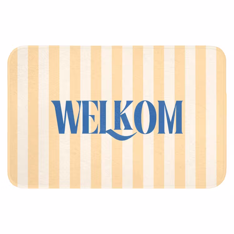 WC Mat - Blauw - Geel - Strepen - Welkom — 1